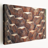 Close-up view of tree bark on a large stretched canvas, featuring detailed textures in earth tones.