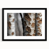 Abstract art print featuring textured, colorful tree close-ups in a black frame, ideal for large living room walls.