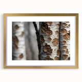 Extra large abstract art print featuring textured trees in earth tones, framed in gold, ideal for living room decor.