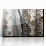 Large abstract wall art featuring close-up tree designs in black and white, framed in acrylic.