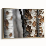 Framed canvas featuring a close-up of trees in black and gold, ideal for bedroom wall art.