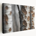 Close-up of tree bark on a large stretched canvas with detailed textures in earth tones, suitable for kitchen wall art.