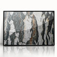 Framed acrylic print featuring a close-up of tree designs in black and white, ideal for modern art wall decor.