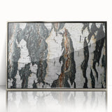 Mid-century modernist art depicting close-up of trees in silver frame, acrylic print, ideal for nursery wall decor.