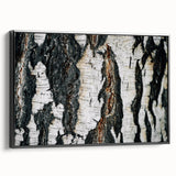 Black and white framed canvas featuring a close-up view of tree trunks, ideal for bedroom wall decor.