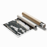 Extra large rolled print featuring close-up of tree branches in muted green and brown tones.