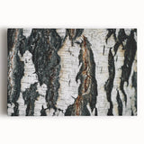 Black and white close-up photo of tree bark on a large stretched canvas, ideal for kitchen wall art.