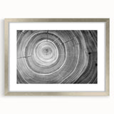 Textured art print of abstract trees in muted green and brown, framed in silver, ideal for bedroom art.