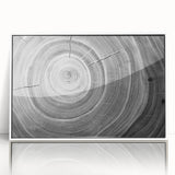 Acrylic print of close-up tree designs in muted green and brown tones, framed in white, suitable for modern nursery decor.