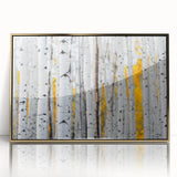 Mid-century modernist art, large tree close-up in acrylic print with gold frame, muted earth tones.