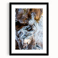Extra large abstract art print featuring textured, colorful tree close-ups, in a black frame with mat.