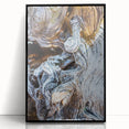 Large abstract wall art featuring close-up tree designs in muted earth tones on a framed acrylic.