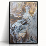 Large abstract wall art featuring close-up tree designs in muted earth tones on a framed acrylic.