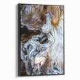Black and white wall art featuring a close-up of tree branches on a framed canvas, ideal for bedroom decor.
