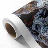 Art deco poster of stylized trees in muted green and brown tones on rolled canvas, ideal for nursery wall art.