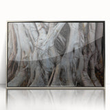 Mid-century modernist art featuring close-up of trees in silver frame, ideal for nursery wall decor.