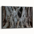 Black and white framed canvas of close-up tree branches, ideal for bedroom wall decor.