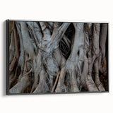 Black and white framed canvas of close-up tree branches, ideal for bedroom wall decor.