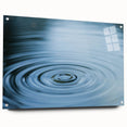 Close-up of water droplets on glass in muted blues and grays, large acrylic print, suitable for bedroom or dining room decor.