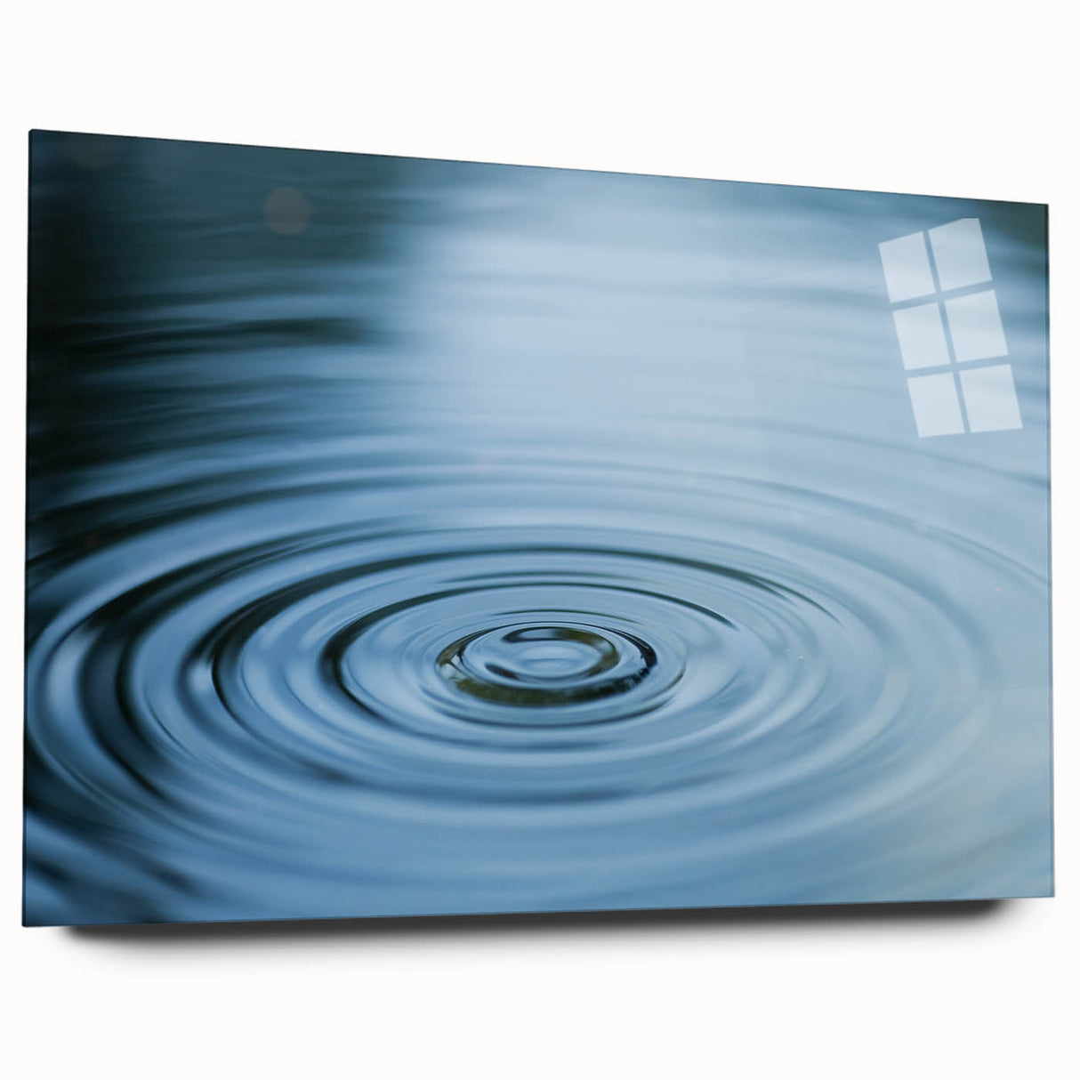 Large abstract wall art featuring swirling blue and white patterns on acrylic glass, ideal for bedroom or dining room decor.