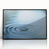 Large abstract wall art depicting water close-ups in muted blue and green, framed in black acrylic.