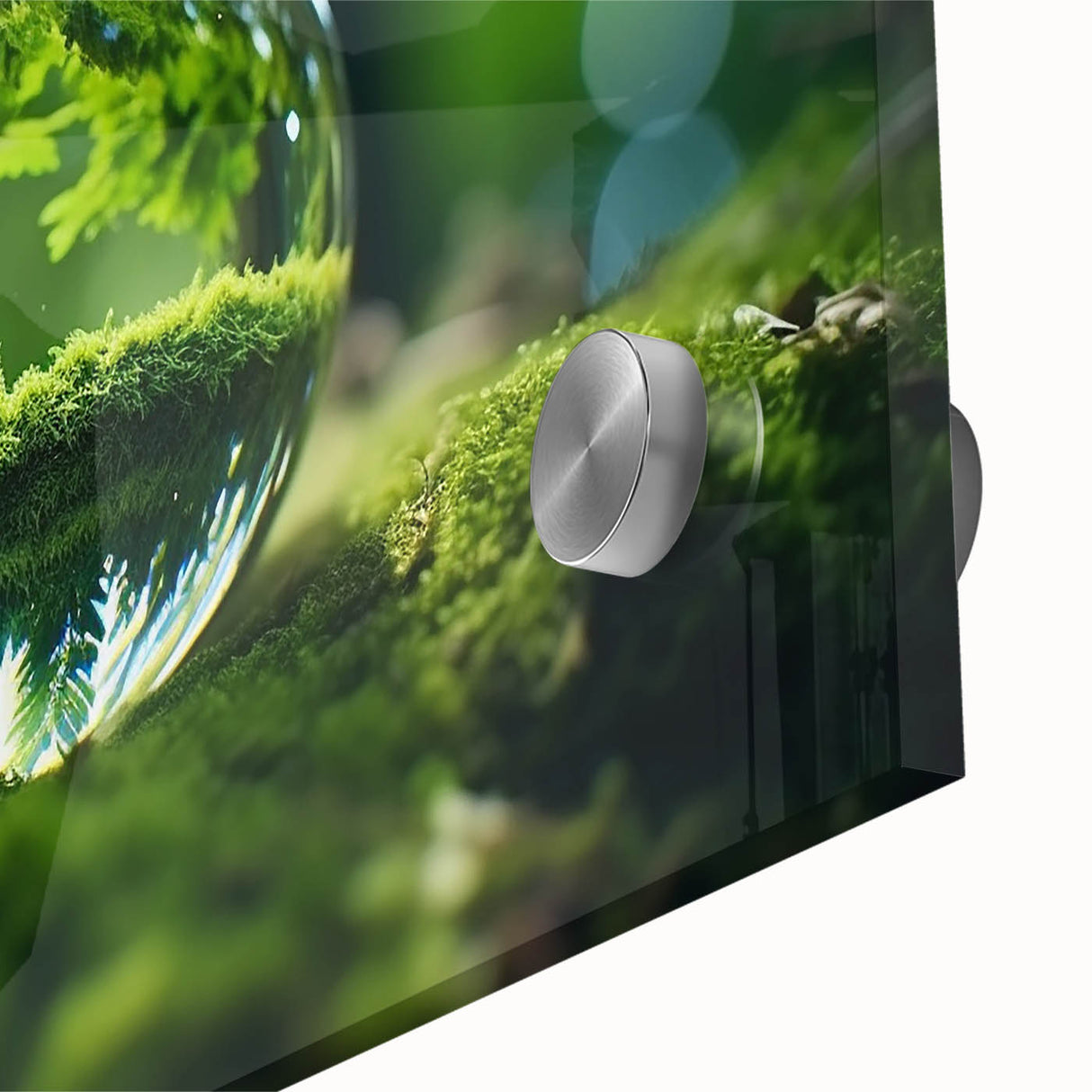 Large abstract wall art on acrylic glass featuring fluid blue and green patterns, ideal for dining room decor.