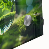 Large abstract wall art on acrylic glass featuring fluid blue and green patterns, ideal for dining room decor.