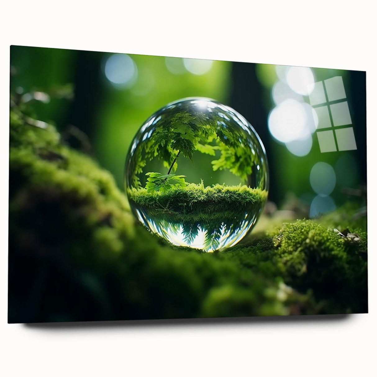 Close-up of water droplets on glass in muted blue and gray tones, acrylic print, suitable as bedroom or dining room art.