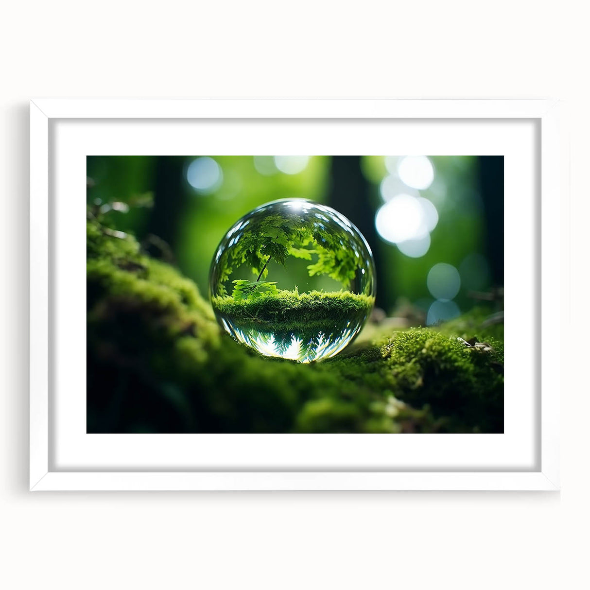 Abstract art print featuring close-up water design in blue and white hues, framed with a white mat.