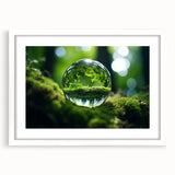 Abstract art print featuring close-up water design in blue and white hues, framed with a white mat.