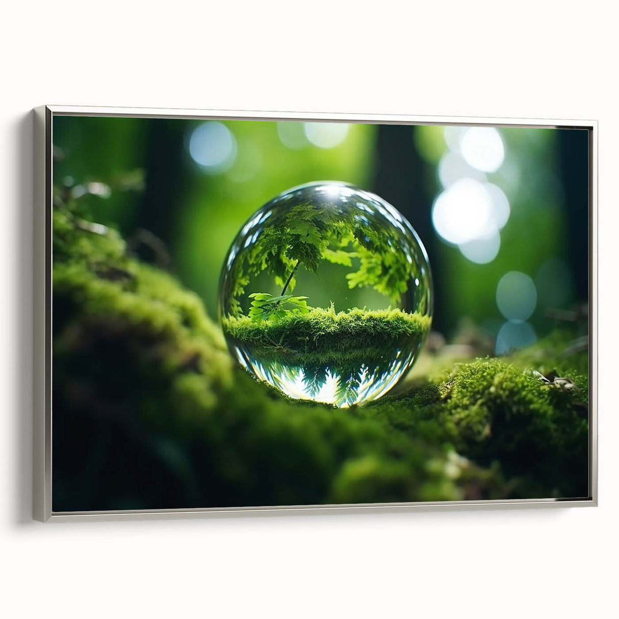 Framed canvas of a close-up water landscape in vibrant blue and silver tones, ideal for modern living room decor.