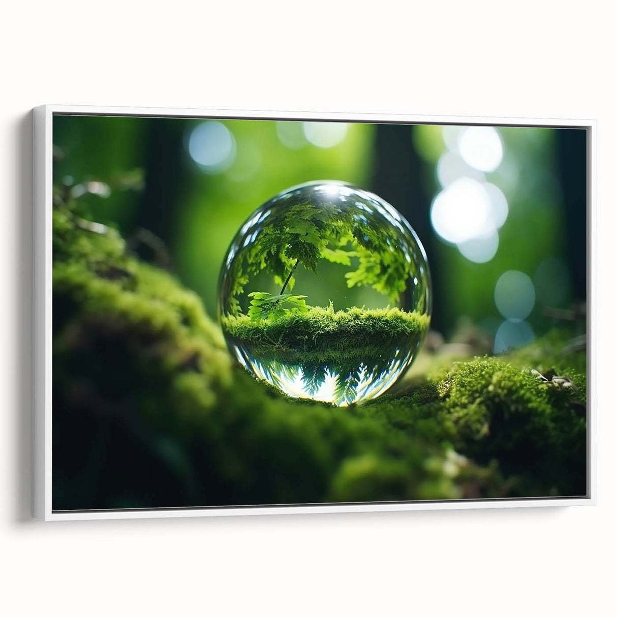 Vintage poster art of nature close-ups with vibrant water designs on a white framed canvas, ideal for living room decor.