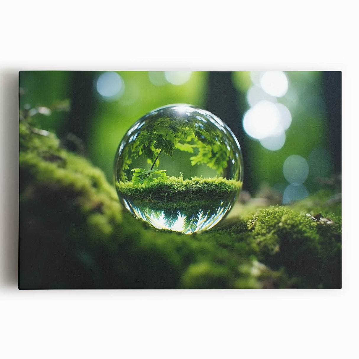 Black and white close-up photo of water droplets on a leaf on stretched canvas, suitable for kitchen wall art.