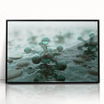 Large abstract wall art featuring swirling blue and green patterns on framed acrylic, suitable for modern living room decor.