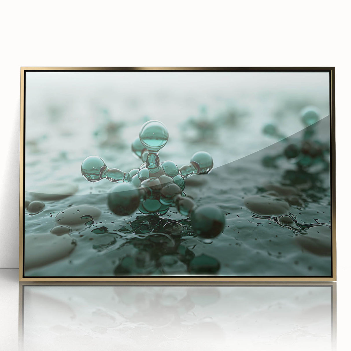 Framed acrylic print of a close-up water design in gold, ideal for modern art wall decor or nursery art.