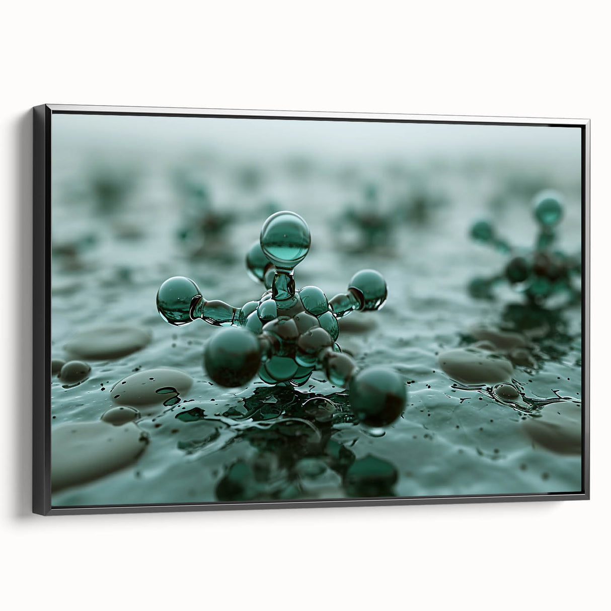 Black and white landscape art painting on framed canvas, featuring a close-up water design, suitable for bedroom decor.