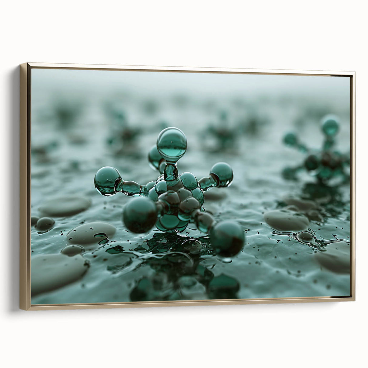 Framed canvas featuring a close-up water landscape in muted blue and black tones, suitable as wall art for bedroom.