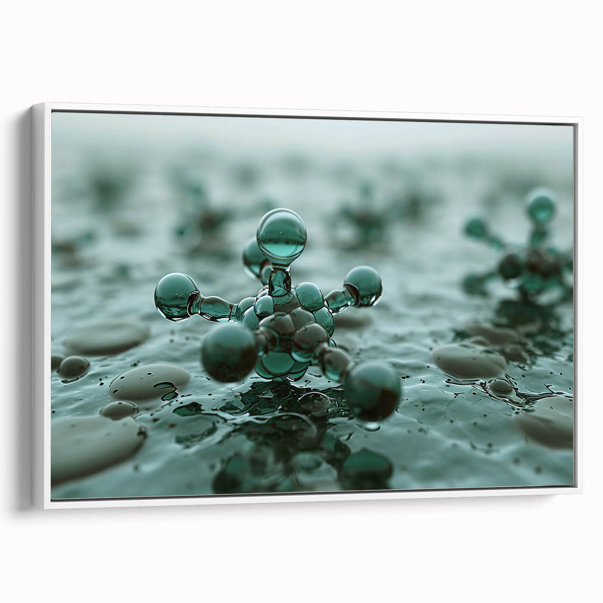 Vintage poster art of a close-up water design on a framed canvas, featuring a palette of black and colorful art.