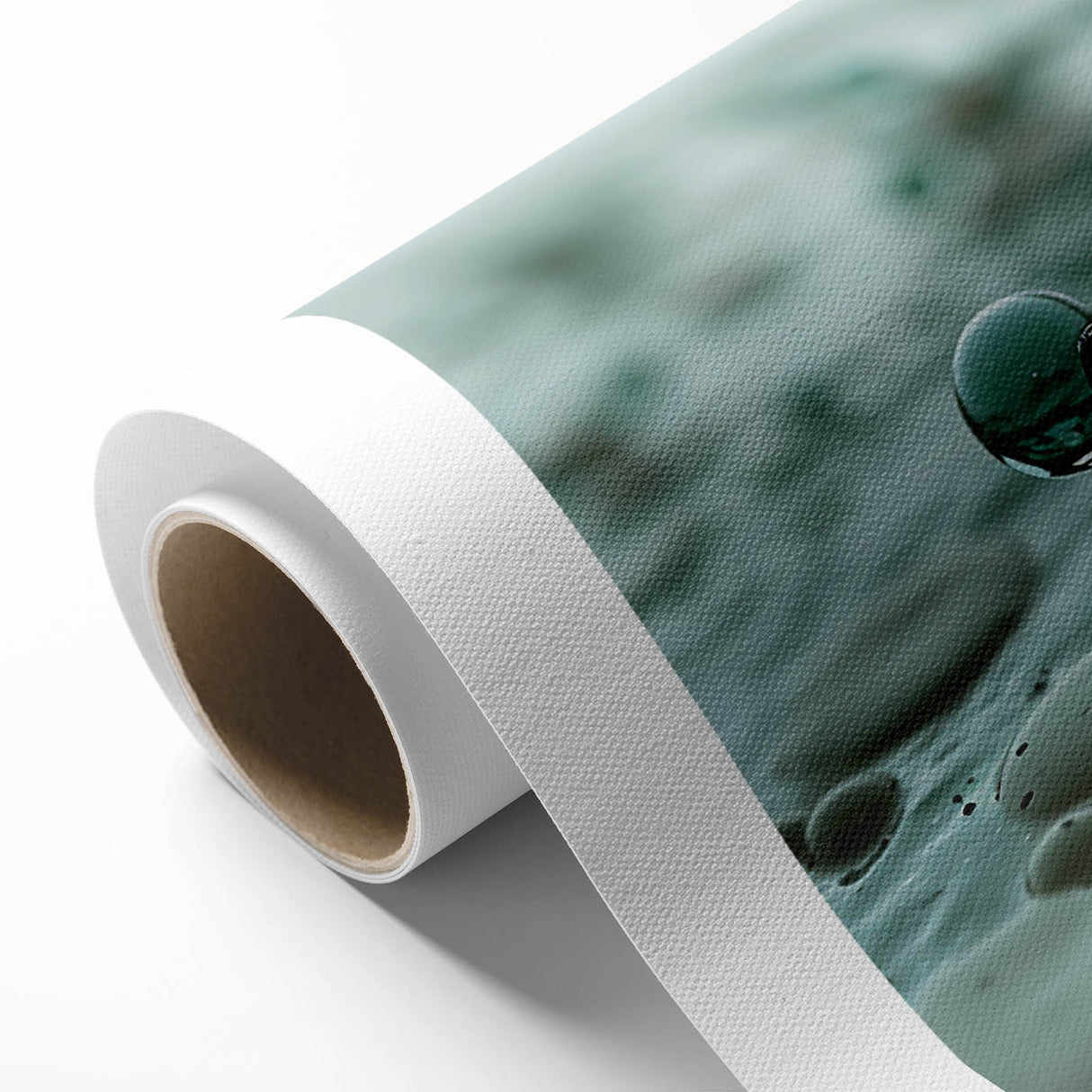 Art Deco poster of a serene lake scene, using soft blue and green tones on rolled canvas, ideal for nursery wall art.