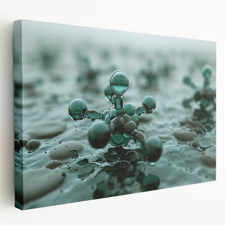 Close-up of water droplets on leaf, depicted in high detail on large stretched canvas, suitable for kitchen wall art.