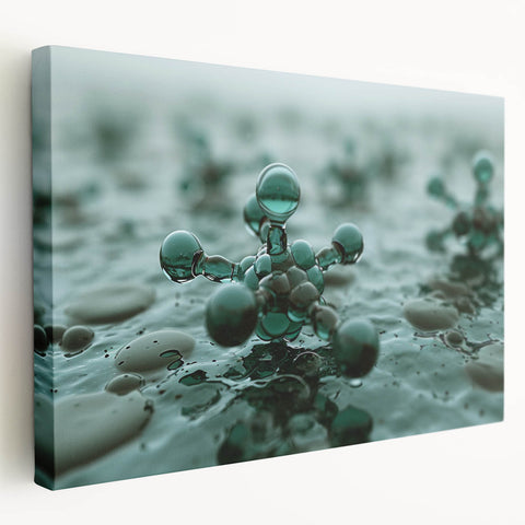 Close-up of water droplets on leaf, depicted in high detail on large stretched canvas, suitable for kitchen wall art.