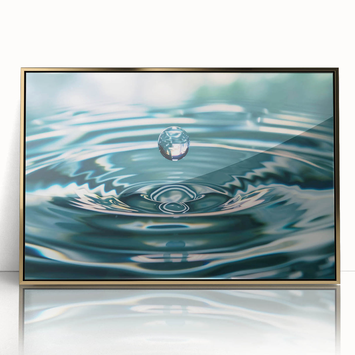 Framed acrylic print of a close-up water design in gold, ideal for modern art wall decor or nursery.