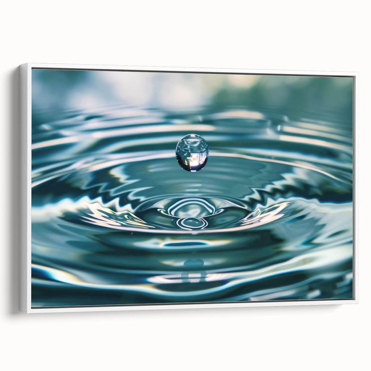 Vintage poster art of a close-up water design in vibrant blue and green tones, framed canvas, ideal for living room decor.