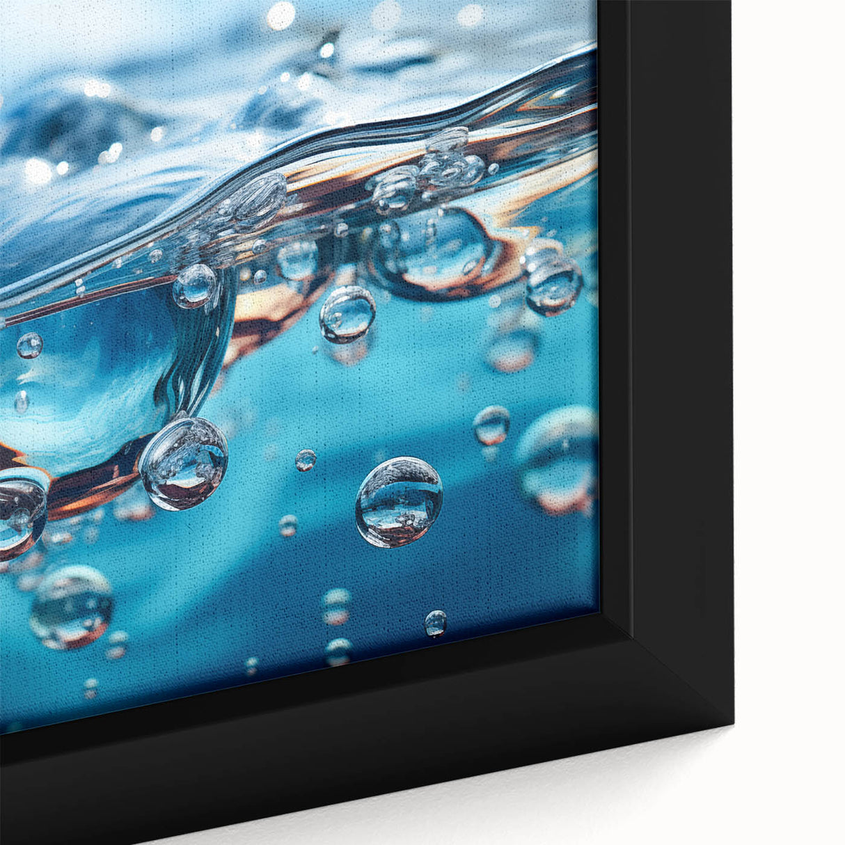 Extra large framed canvas featuring a close-up of water droplets on a black background, with colorful, textured art details.