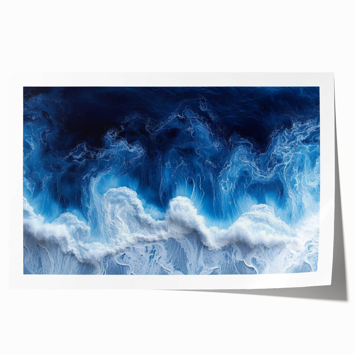 Close-up image of water droplets on vibrant green leaves, printed on rolled canvas.