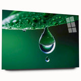 Large abstract wall art featuring swirling blue and green patterns on acrylic glass.