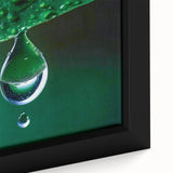 Extra large framed canvas featuring a close-up of water droplets on a black background with vibrant, textured color details.