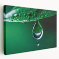 Close-up of water droplets on vibrant blue background, printed on stretched canvas, suitable for kitchen wall art.