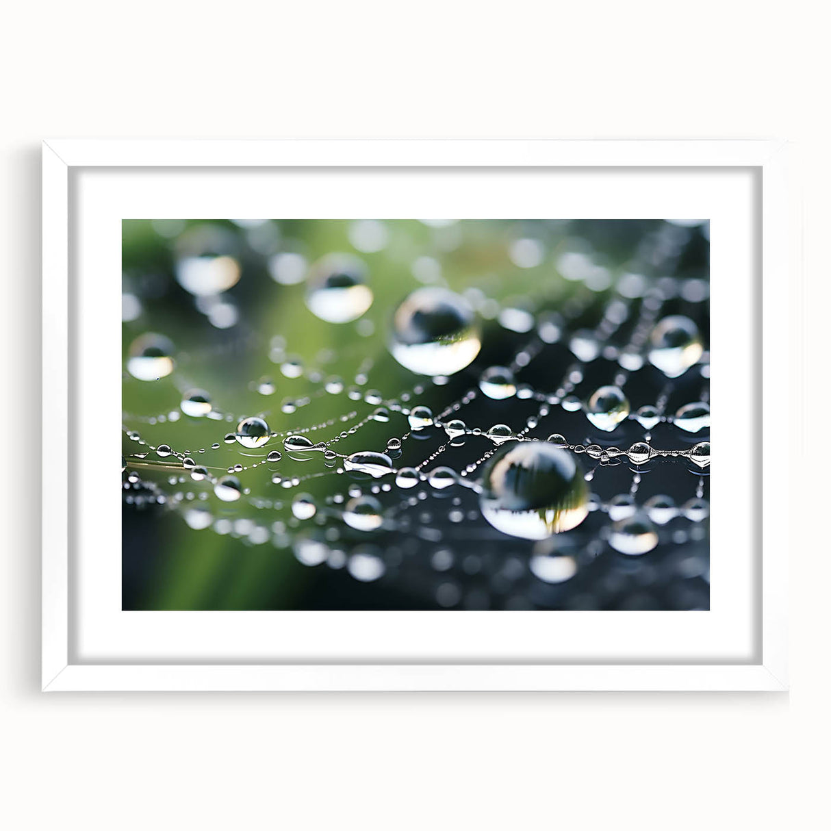 Abstract art print featuring close-up water design in blue and white tones, framed with a white mat.