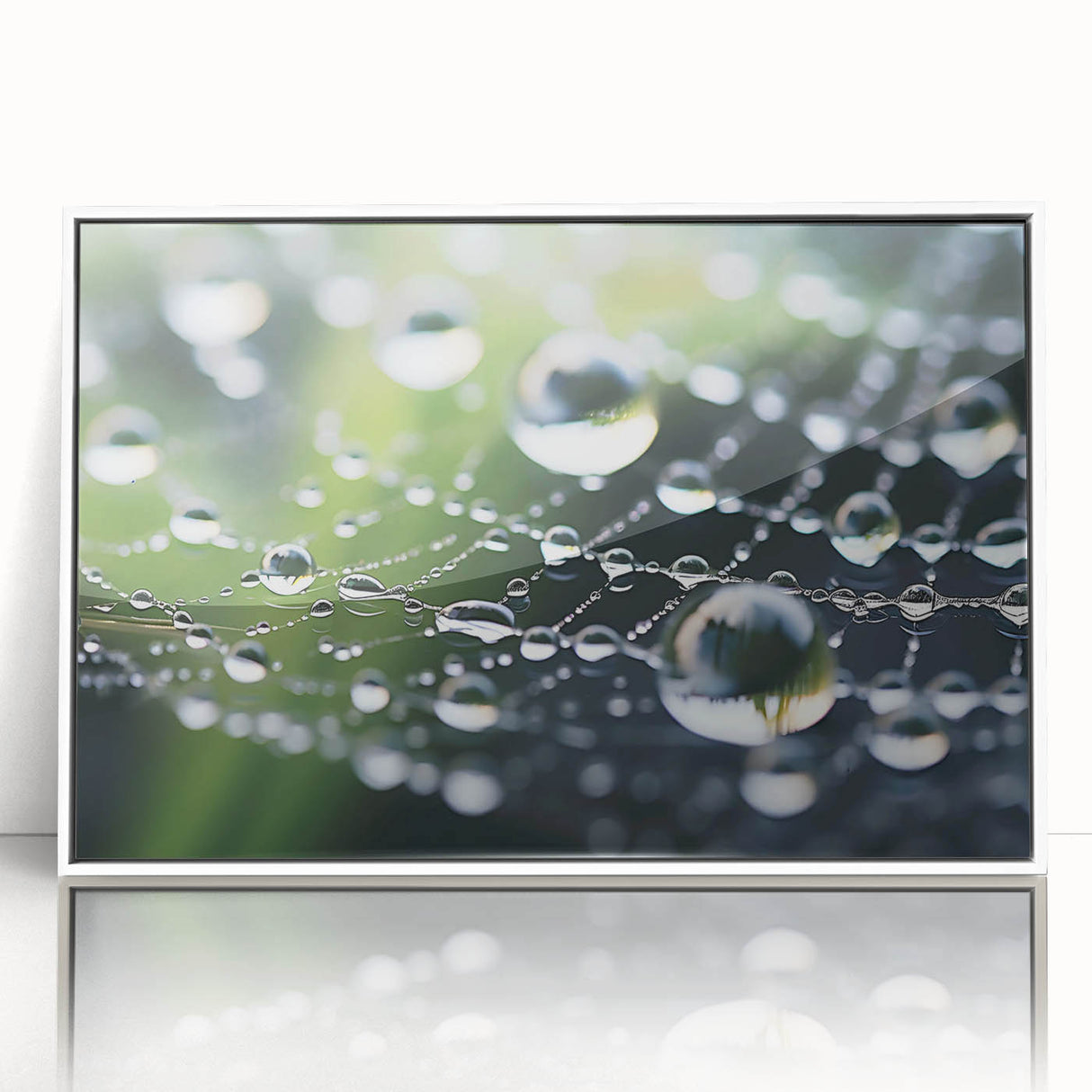 Acrylic print of a close-up water design in blue and white tones, framed in white, suitable for modern nursery decor.